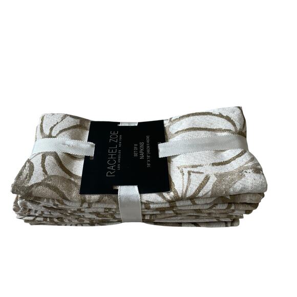 Rachel Zoe Fall Pumpkin Cotton Dinner Napkins 18x18 Beige Gold Fleck Set of 8 - Picture 7 of 12